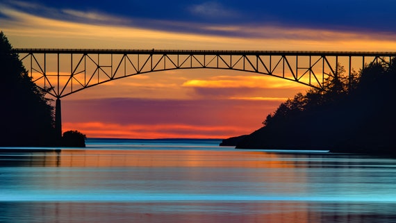 Deception Pass Bridge Sunset Photo – Pacific Northwest Wall Art