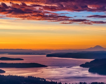 Puget Sound  Sunrise -  Mount Rainier - Landscape Photography - Art - Wall Hangings - Prints - Canvas Photo Wraps - Acrylic Prints - Puzzles