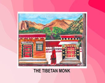 Tibetan Monk Painting Art: Original Buddhist Wall Decor (Digital Print)