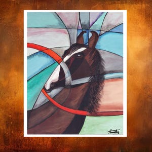 Impressão artística de cavalo Marwari a partir de pintura original, arte cubista europeia, presente para mãe de cavalo, arte francesa moderna de cavalo, decoração de casa de fazenda