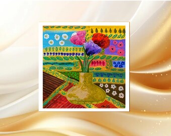 Abstract Floral Painting: Colorful Flower Bouquet Art Print (Digital Print)