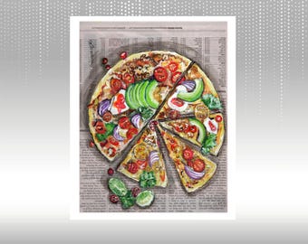 Pizzakonsttryck: Tidningsbakgrund, Köksdekor (Digital nedladdning)