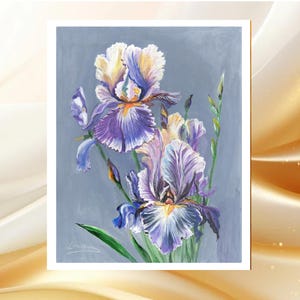 Impression d&#39;art fleur d&#39;iris : peinture botanique florale réaliste