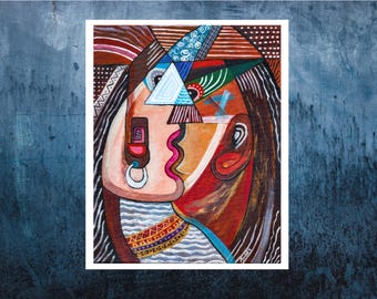 Cherokee Kiss Art Print: Abstract Tribal Painting, Native Fusion Decor