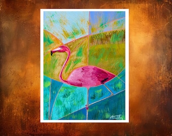 Pink Flamingo Painting: Abstract Tropical Bird Wall Art (Digital Print)
