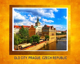 Prag Stadtansicht Fotodruck: Moldau, Tschechische Republik (Digitaler Download)