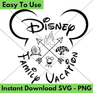 Disney Family Vacation / Ikony parków / Plik cyfrowy SVG PNG / Projekt wycinany winylem Cricut / Disney World Animal Kingdom Epcot Hollywood Studios