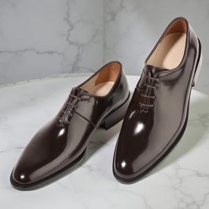 Firenze Atelier Men&#39;s Handmade Brown Leather Wholecut Lace up Oxford Dress Shoes