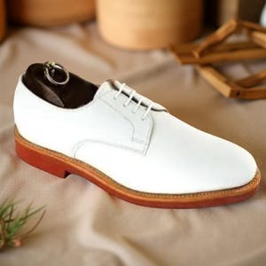Handmade Formal White Leather Shoes Lace Up Style Dress & Casual Wear Shoes