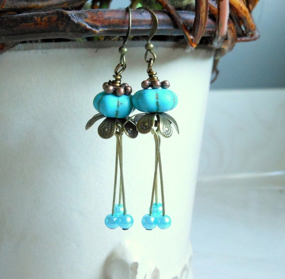 Items similar to Turquoise Pumpkin Earrings Pumpkin JewelryTulip