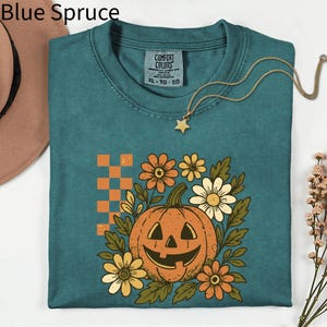Retro Halloween Comfort Colors Shirt: Pumpkin Floral Ghost Tee