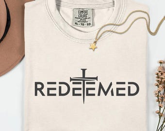 Comfort Colors Christian T-Shirt: Redeemed Cross Graphic Tee