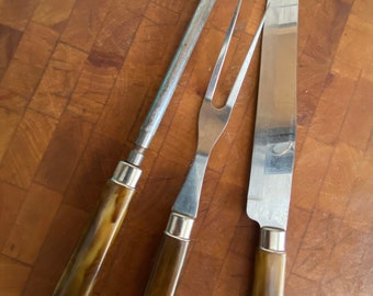 Vintage Carving Set with Butterscotch Bakelite Handles