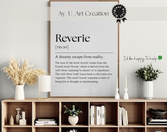 Reverie Definition Print, Minimalist Word Art, Office Home Decor (Digital Download)