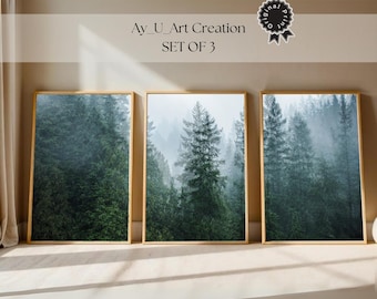 Forest View Poster Set of 3, Pine Tree Photography, Home Decor (Digital Download)