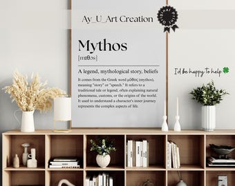 Mythos Definition Print, Minimalist Home Office Decor (Digital Download)