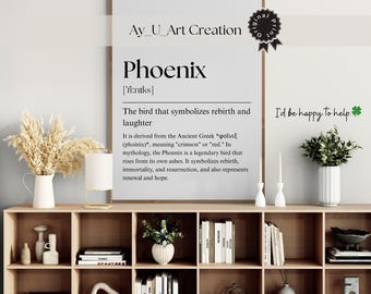 Phoenix-definition, minimalistisk väggkonst, kontors- eller heminredning (digital nedladdning)