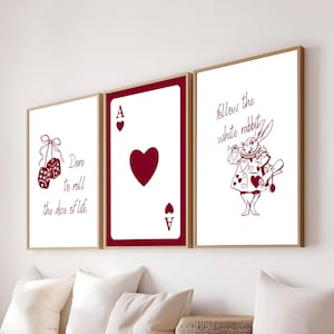 Trendy Ace of Hearts Wall Art, Retro Set Of 3 Aesthetic Print, Red Ace Card Poster, Lucky You, Funny, Positive Affirmation, Instant Download