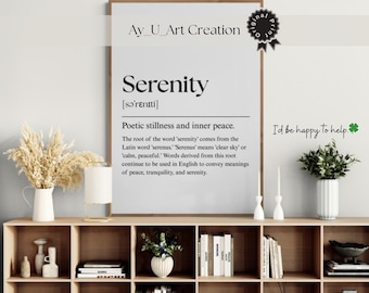 Serenity Definition Print, Minimalist Home Office Wall Art (Digital Download)