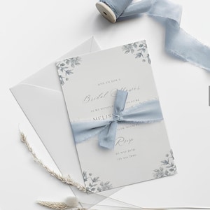 Blue Toile Wedding Invitation Editable Template, Blue Floral Bridal Shower Invitation, Elegant Baby Shower Template, Instant Download