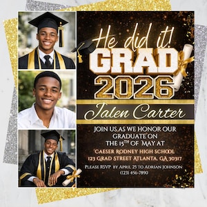Graduation Flyer 2026 Gold Graduation Invitation canva template high school and college Graduation Party Flyer fraternity graduation invite