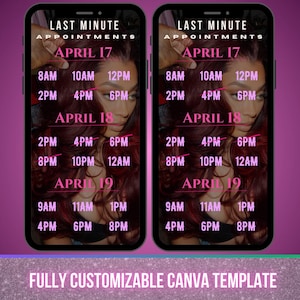 Last minute appointments instagram story Weekly Availability Time Slots Available July squeeze in Appointments July hair booking flyer lash