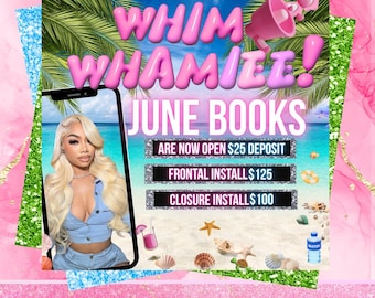 June Booking Flyer for hair nails lash mua Summer Booking Flyer June Books Are Open June Appointments available now Summer Books open canva