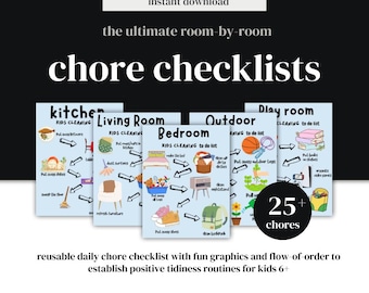 Kids cleaning checklist for adhd room by room cleaning cards kids daily chore chart zone cleaning household spring cleaning weekly cleaning