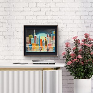 Colorful Cityscape Painting: 11x14 Acrylic Urban Skyline Art