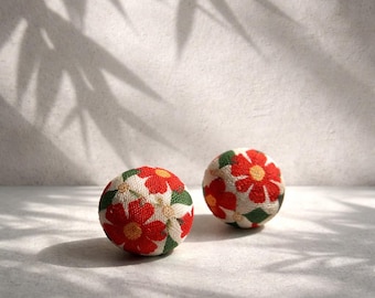 Brincos de flor com botão de quimono | Joias florais japonesas | Acessório elegante e vintage para quimono