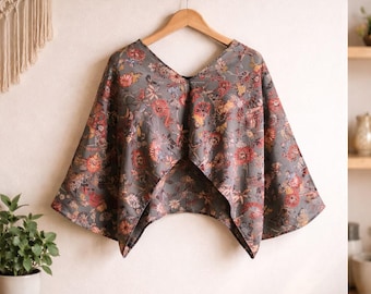 Blusa vintage com mangas estilo quimono | Moda japonesa semi-sob encomenda | Arte vestível