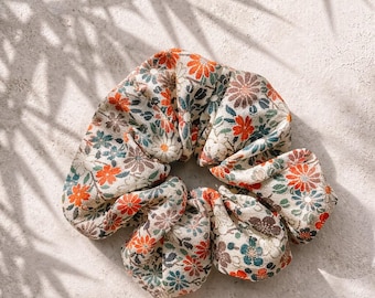 Elástico de cabelo estilo quimono laranja e verde | Elástico de cabelo floral vintage japonês | Acessório exclusivo