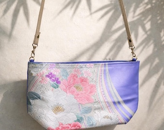 Bolsa transversal estilo quimono vintage roxa | Bolsa de ombro japonesa bordada com flores | Peça única