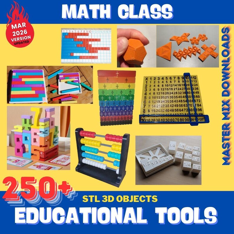 Educational 3D Printer STL Bundle – 250+ Classroom Tools, Math Supplies, Science Models & Homeschool Resources image 6