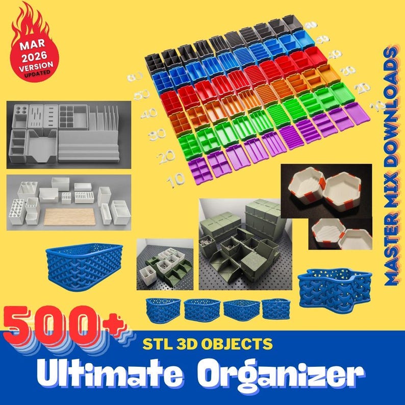 Pacchetto STL per stampante 3D Organizer: oltre 500 contenitori modulari, accessori per pannelli forati, organizer da scrivania e inserti per cassetti immagine 11