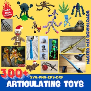 Articulating Toys 3D Printer STL Bundle – 300+ Robots, Dinosaurs, Animals, Fidgets & Fantasy Figures