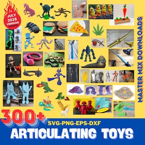 Articulating Toys STL Bundle | 300+ 3D Print Files for Poseable Robots, Animals, Dinosaurs, Fidget Toys & Fantasy Creatures
