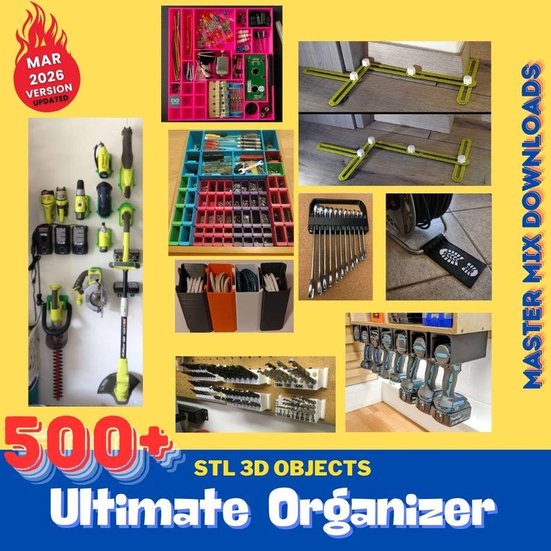 Pacchetto STL per stampante 3D Organizer: oltre 500 contenitori modulari, accessori per pannelli forati, organizer da scrivania e inserti per cassetti immagine 6