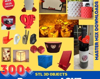 Romantic 3D Printer STL Bundle – 300+ Wedding, Anniversary, Valentine’s, Cake Toppers, Florals & Love