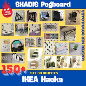 Paquete STL para impresora 3D IKEA Hacks: más de 150 accesorios, soportes, organizadores y mejoras de almacenamiento para tableros perforados SKADIS