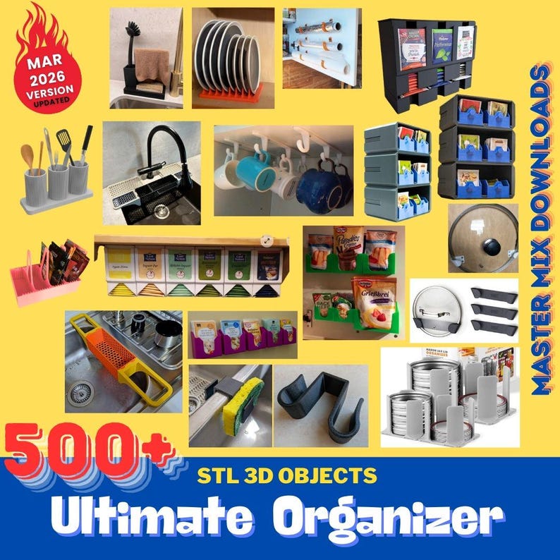 Pacchetto STL per stampante 3D Organizer: oltre 500 contenitori modulari, accessori per pannelli forati, organizer da scrivania e inserti per cassetti immagine 9