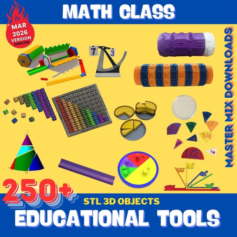 Educational 3D Printer STL Bundle – 250+ Classroom Tools, Math Supplies, Science Models & Homeschool Resources image 4