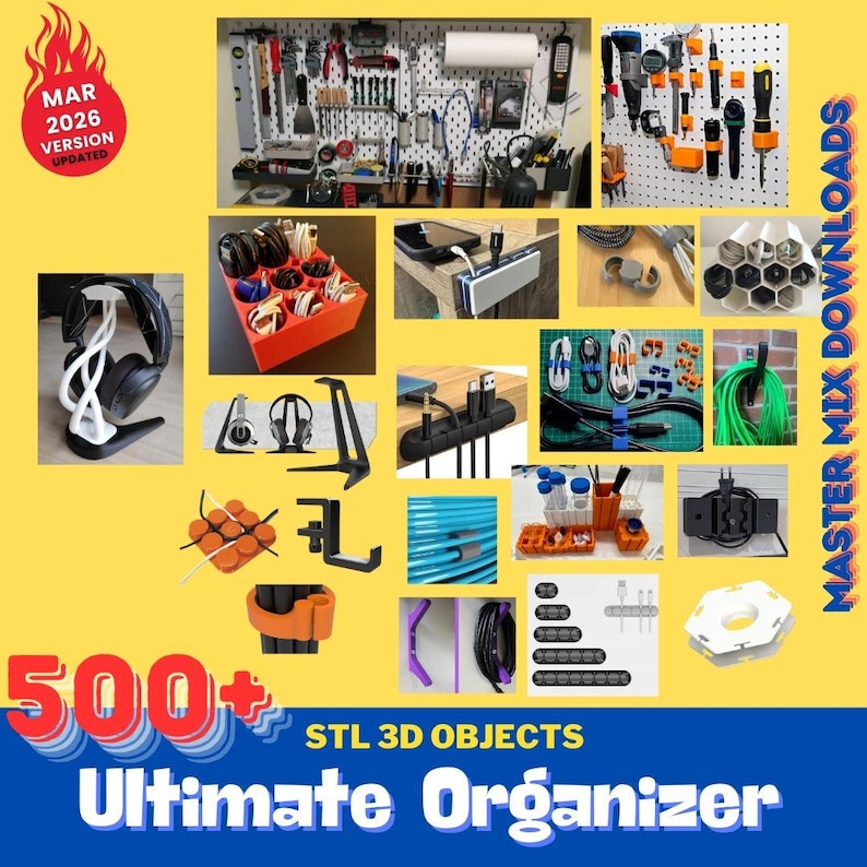 Pacchetto STL per stampante 3D Organizer: oltre 500 contenitori modulari, accessori per pannelli forati, organizer da scrivania e inserti per cassetti immagine 5