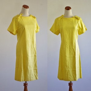 Vintage Yellow Shift Dress, 60s Dress, Mod Dress, Short Sleeve Dress, Medium Large image 1