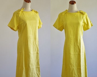 Vintage Yellow Shift Dress, 60s Dress, Mod Dress, Short Sleeve Dress, Medium Large