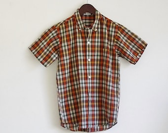 Vintage Mens Plaid Shirt, Collared Button Down Shirt, Short Sleeve Men's Shirt, Small