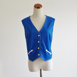 Vintage Vest, Blue Arrow Vest, Rockabilly Vest, 70s Knit, Preppy Vest, 1970s Clothing, Large XL image 2