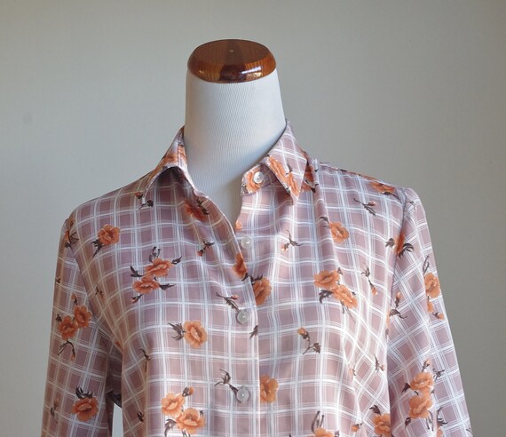 Vintage Collared Blouse, Button Down Shirt, Check… - image 2