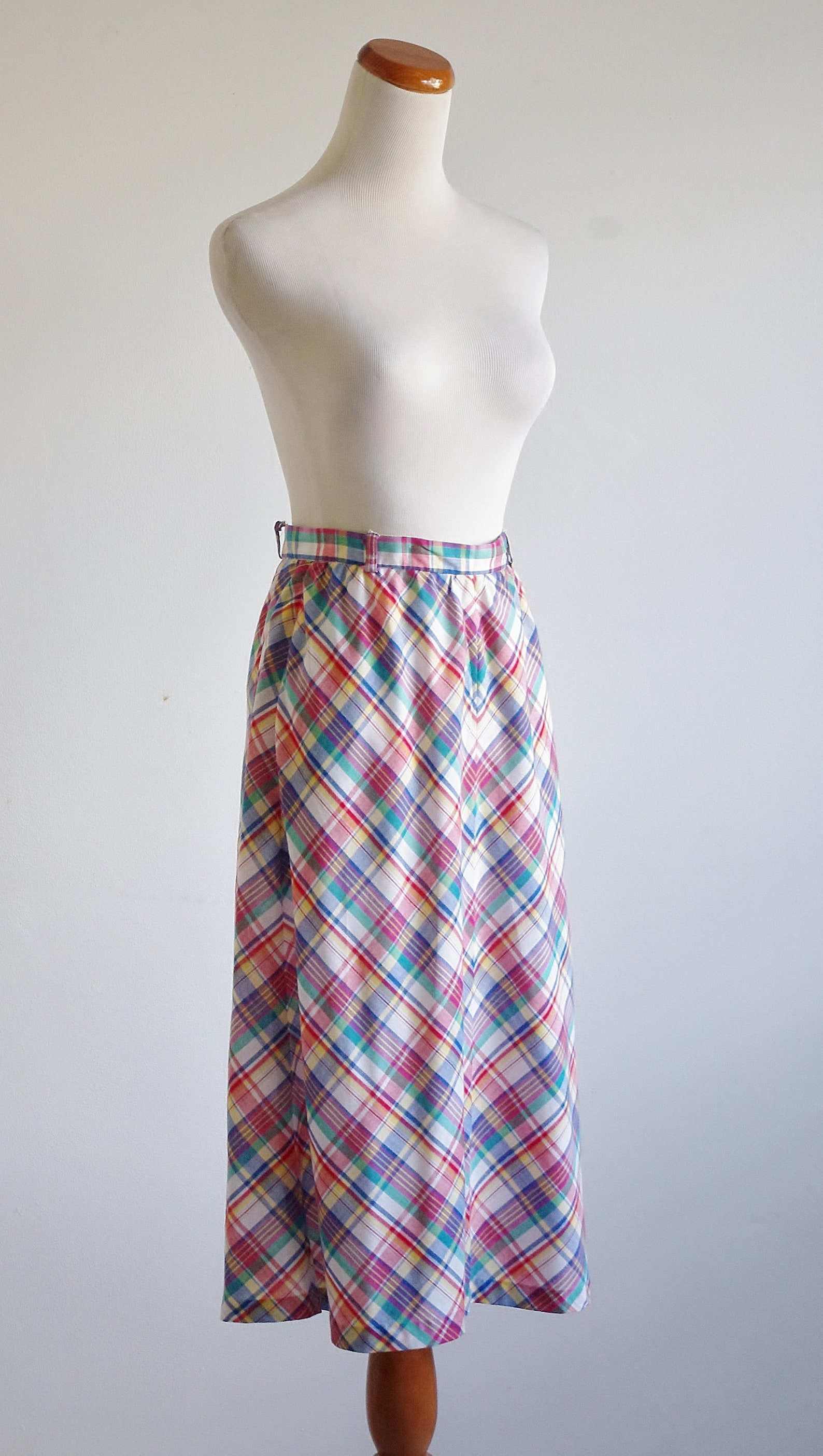 Vintage Madras Skirt, Womens Plaid Skirt, A Line Skirt, 70s 80s Skirt