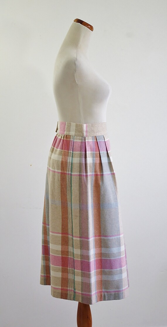 Vintage Pleated Skirt, Pastel Plaid 80s Skirt, 19… - image 6